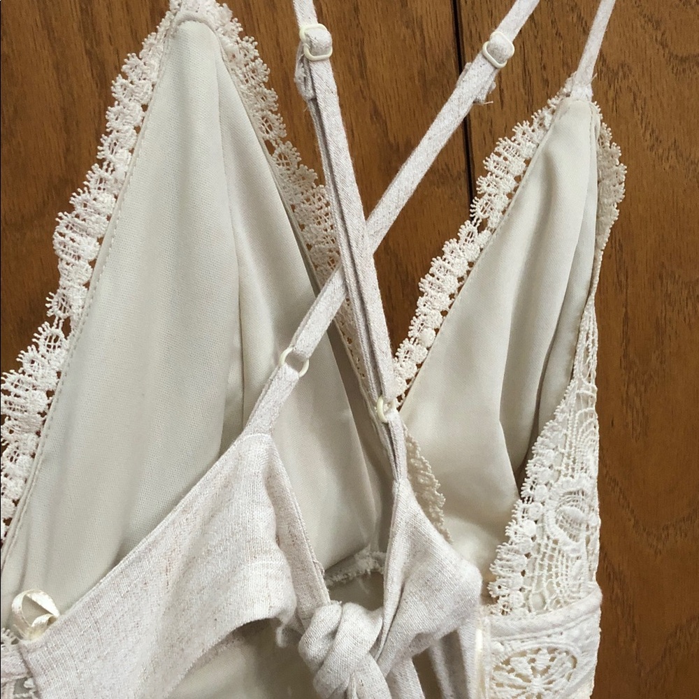 🆕Shasta Linen Lace Bodice Wide-Leg Cream Jumpsuit - Picture 6 of 13